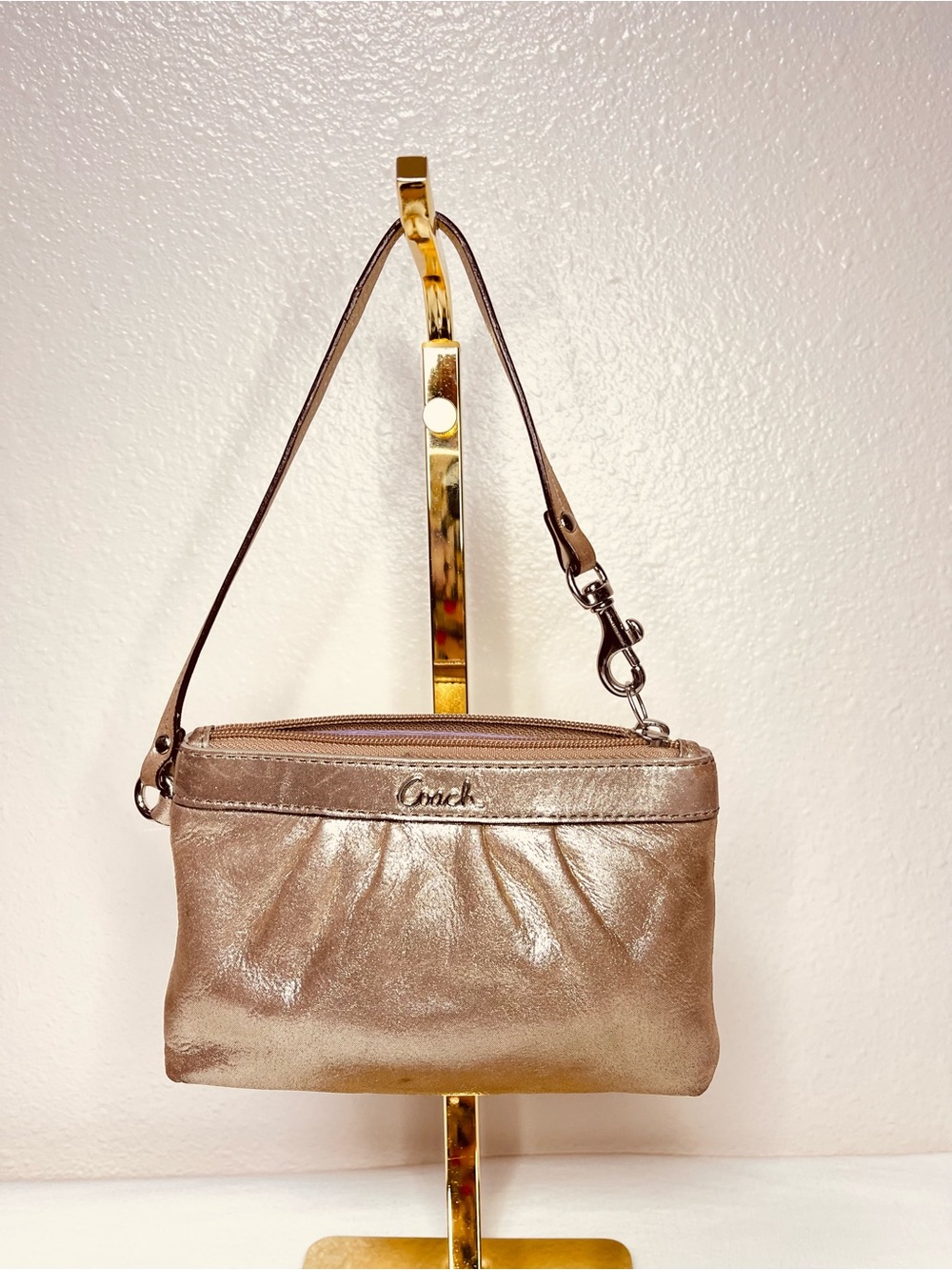 Coach Metallic Pleated Leather Wristlet (Style #F43431